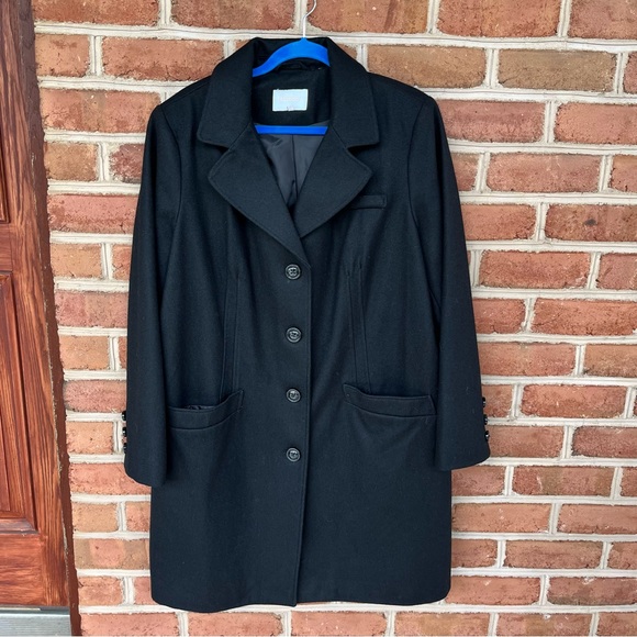 Prestigious black winter pea coat. Designer 1X - Picture 1 of 12